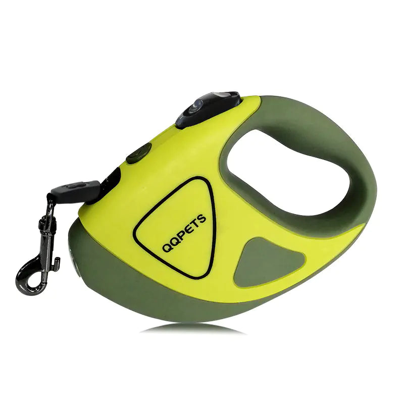 Laisse rétractable automatique pour chien avec lumière LED et corde en fibre