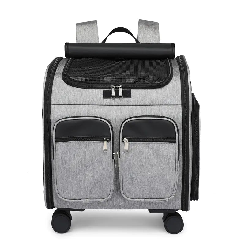 Sac à dos pliable à roulettes pour animaux de compagnie, grande capacité