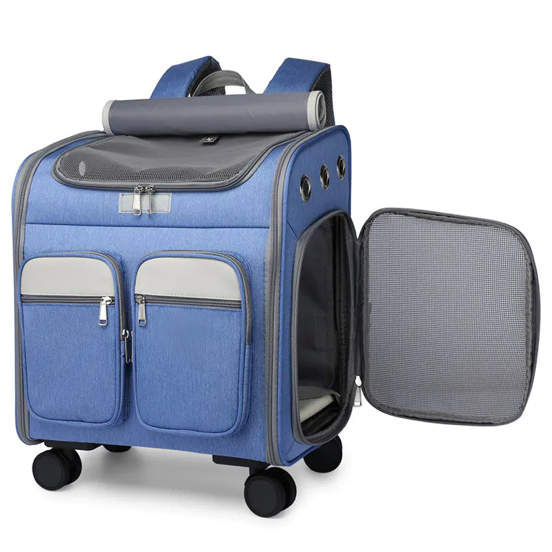 Sac à dos pliable à roulettes pour animaux de compagnie, grande capacité