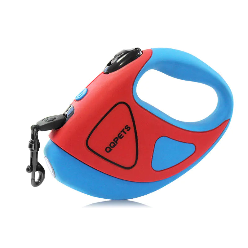 Laisse rétractable automatique pour chien avec lumière LED et corde en fibre
